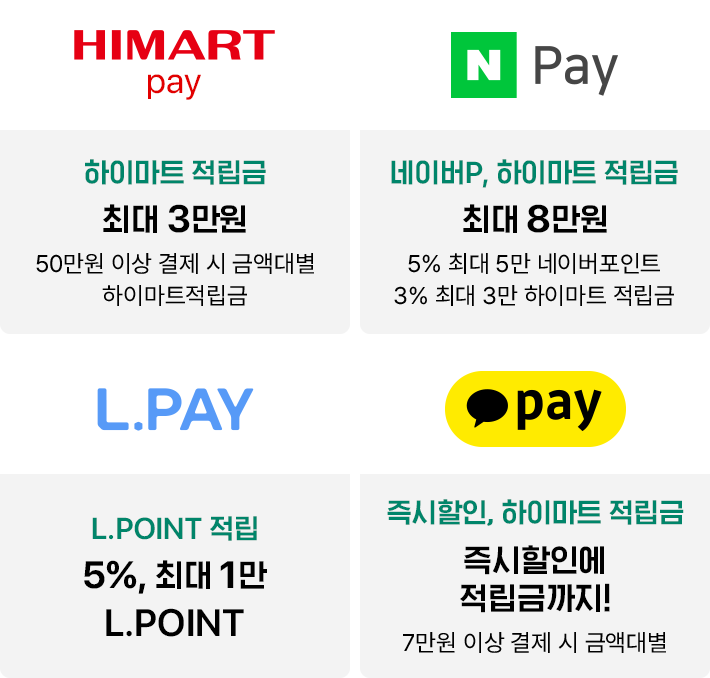 Himart pay, Naver pay, L.pay, kakao pay