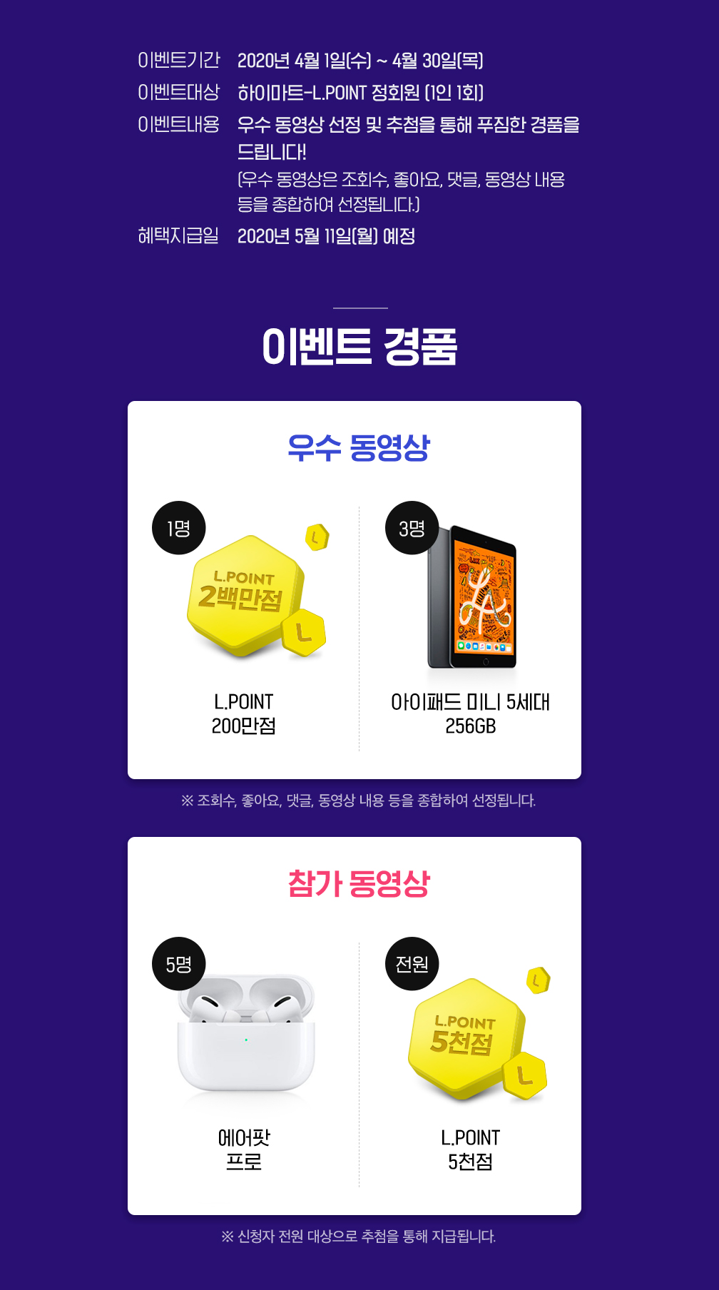 우수 동영상 선정 및 추첨을 통해 푸짐한 경품을 드립니다!