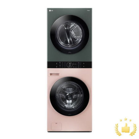 워시타워 오브제 컬렉션 세탁기(24kg)+건조기(16kg) 세트 W16PG (원바디 플랫 디자인, 원바디 런드리 컨트롤, 건조 준비기능, 드럼-핑크, 건조기-그린)