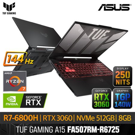 [즉시배송] TUF 게이밍 노트북 A-FA507RM-R6725 (AMD Ryzen™ 7 6800H RTX3060 8GB 512GB 15.6＂FHD 윈도우미포함 메카그레이)