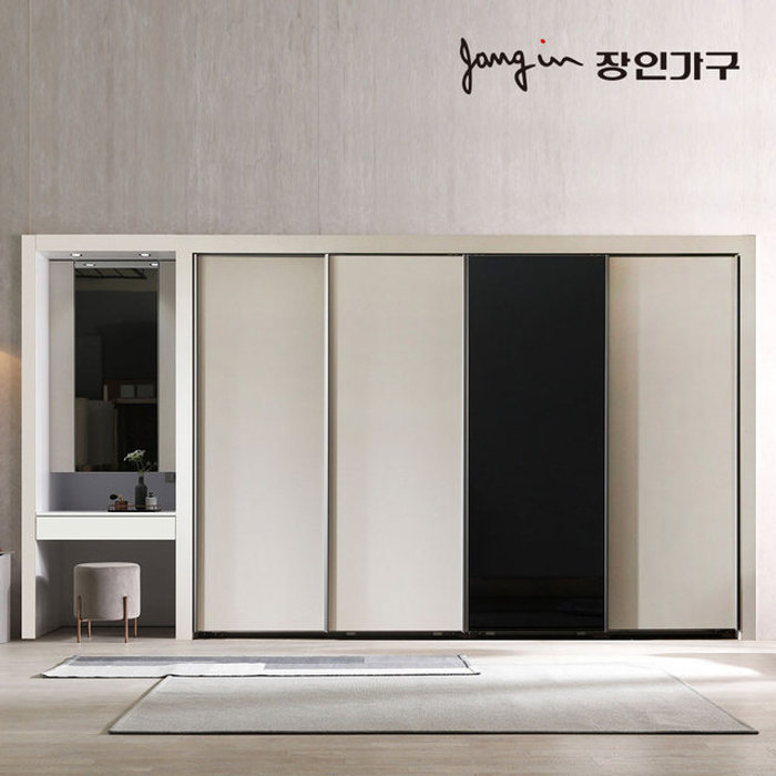 장인가구 비밀특가 단테 슬림 미러 화장대 파우더 슬라이딩 붙박이장 10cm