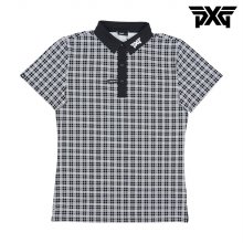 [해외직구] PXG 남성 골프웨어 애슬래틱 핏 플래드 격자 폴로 카라 반팔 티셔츠 블랙
