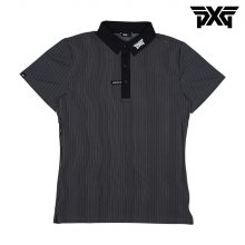 [해외직구] PXG 남성 골프웨어 애슬래틱 핏 핀스트라이프 폴로 카라 반팔 티셔츠 블랙