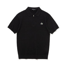 자수 케이블 카라 하프집업 남성 반팔 니트[BLACK]