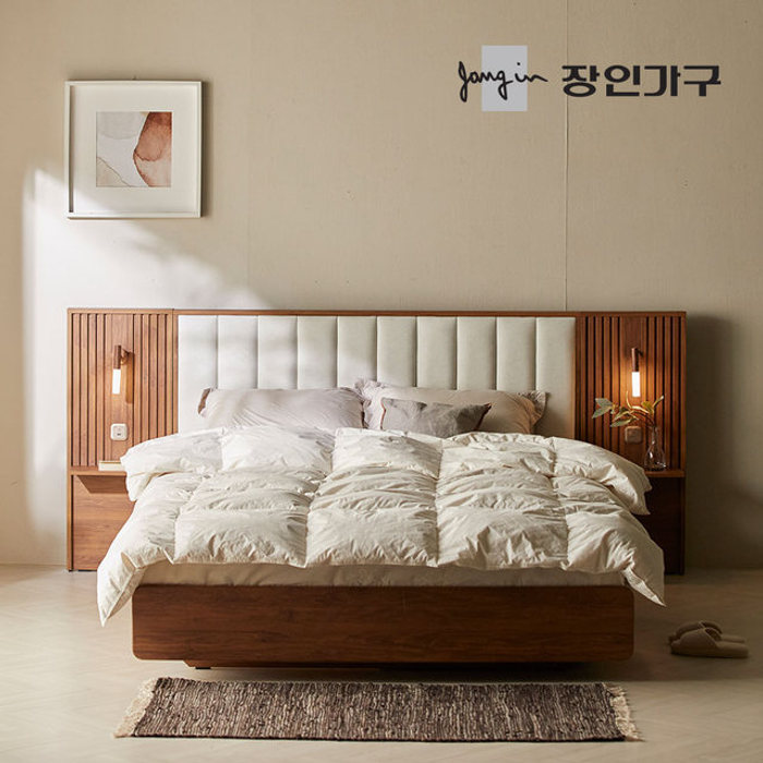 장인가구 비밀특가 로시 패브릭 템바보드 호텔식 수납 침대 Q 협탁1 프레임