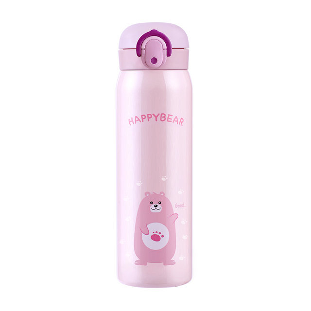 해피베어 원터치 보온보냉병 500ml 핑크