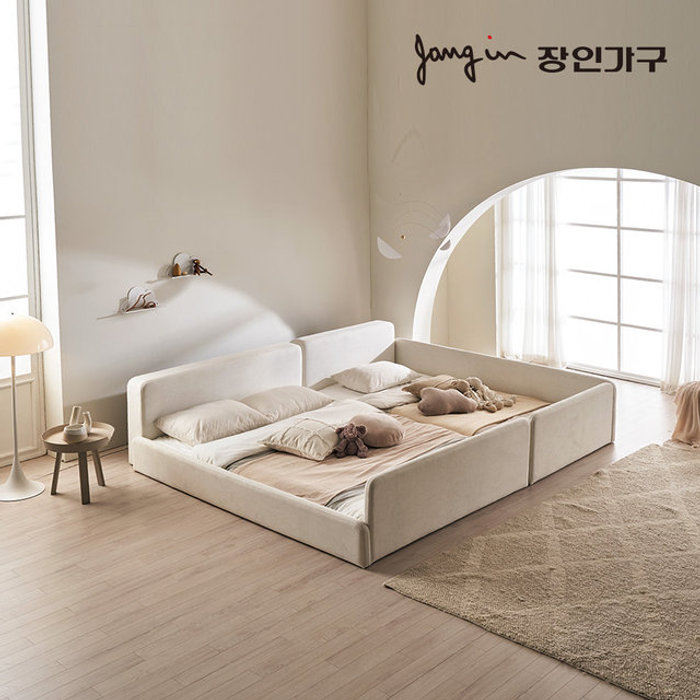 장인가구 비밀특가 하랑 E0 패브릭 슬림헤드 저상형 패밀리침대 SS+SS 가드형 +본넬