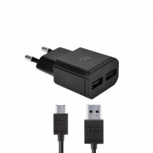 TG-HC2421 가정용 고속 USB 2포트 멀티 충전기+5핀 케이블 블랙