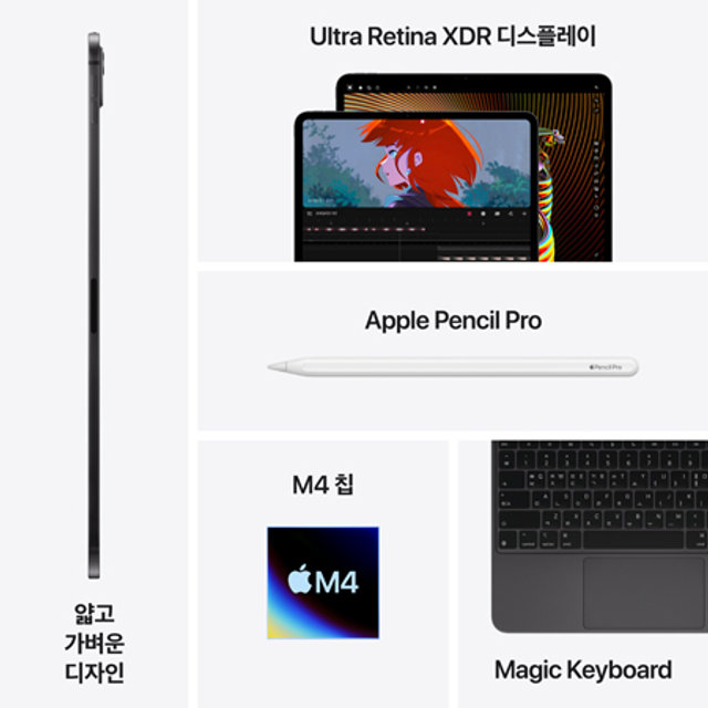  아이패드 프로 11 M4 Wi-Fi + Cellular 256GB 스탠다드 글래스 - 스페이스 블랙 [MVW13KH/A]