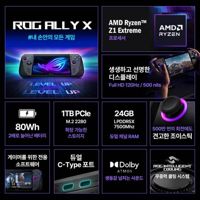 [혜택가116만]ASUS ROG ALLY X RC72LA-NH007W 휴대용 게임기 Z1 Extreme/24GB/1TB 