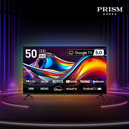 [25년형] 프리즘 50인치 국내최초 구글5.0 스마트TV DLG 120Hz 패널 2년 무상 / CP50G5 (직배송／자가설치)