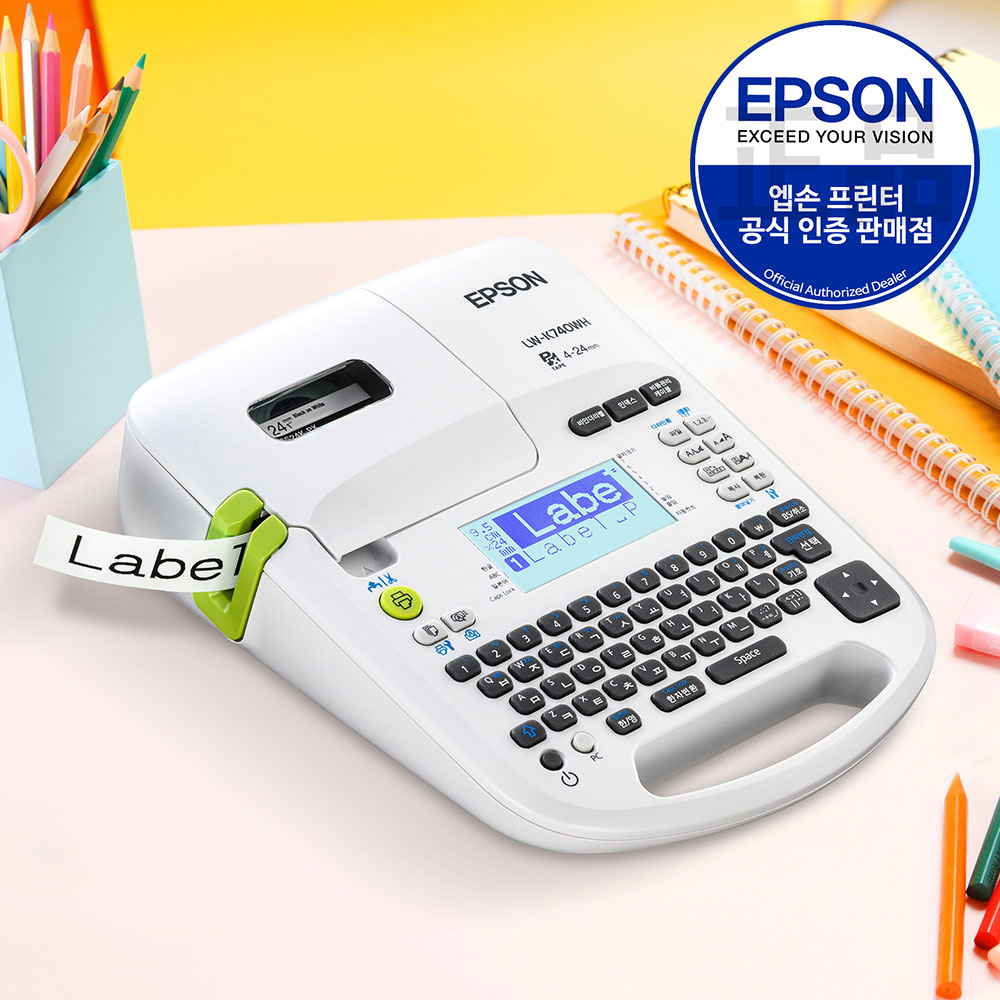 엡손 LW-K740WH 정품 네이머 휴대용 라벨 프린터 네임스티커 사무용 PC연결 테이프포함