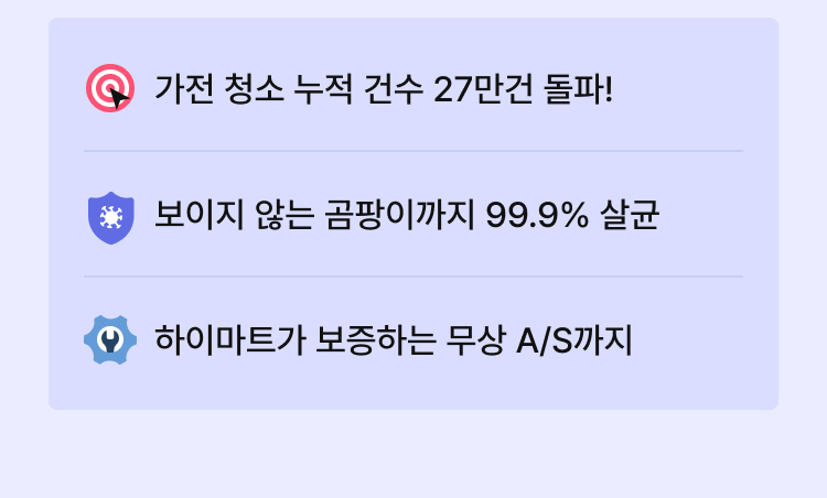 누적 클리닝 20만건 돌파!, 보이지 않는 곰팡이까지 99.9% 살균, 하이마트가 보증하는 무상 A/S까지