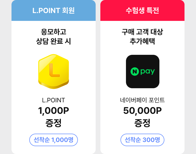 1.구매 고객 대상 선찬순 L.POINT 30,000P 추첨300명 | 2.구매 고객 전원 자동 응모