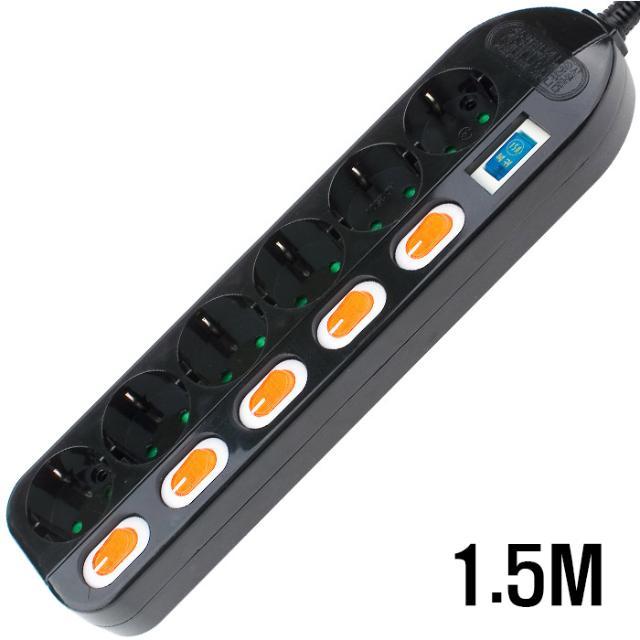 6구 접지 개별 SW BLACK  1.5M