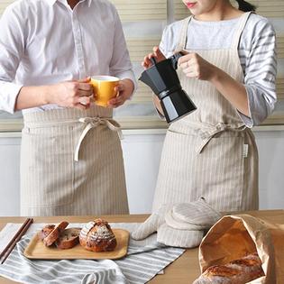 비스크 스트라이프 앞치마 -베이지 허리앞치마