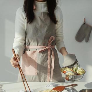 오색 린넨 투톤 앞치마 - 진그레이