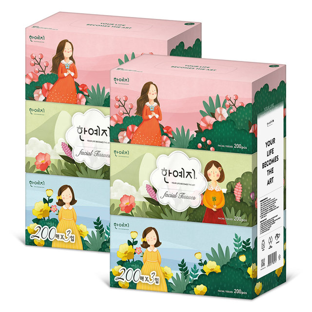 캐릭터 천연펄프 미용티슈 200매 3입 2팩