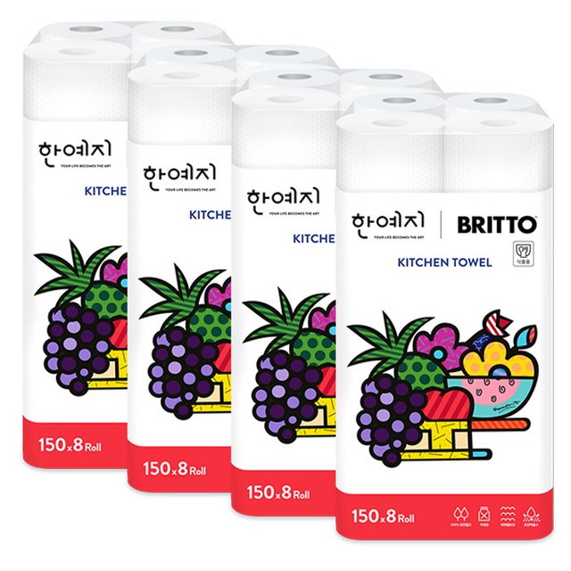 브리토 천연펄프 키친타올 150매 8롤 4팩