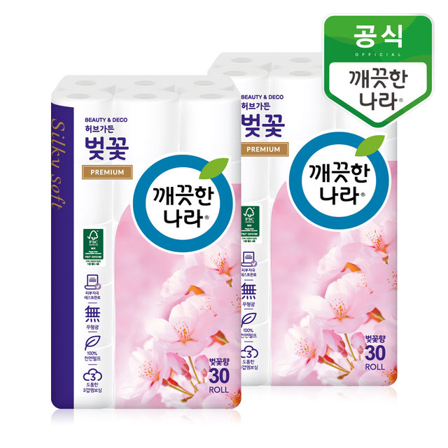 벚꽃프리미엄 3겹 화장지 27m 30롤 2팩
