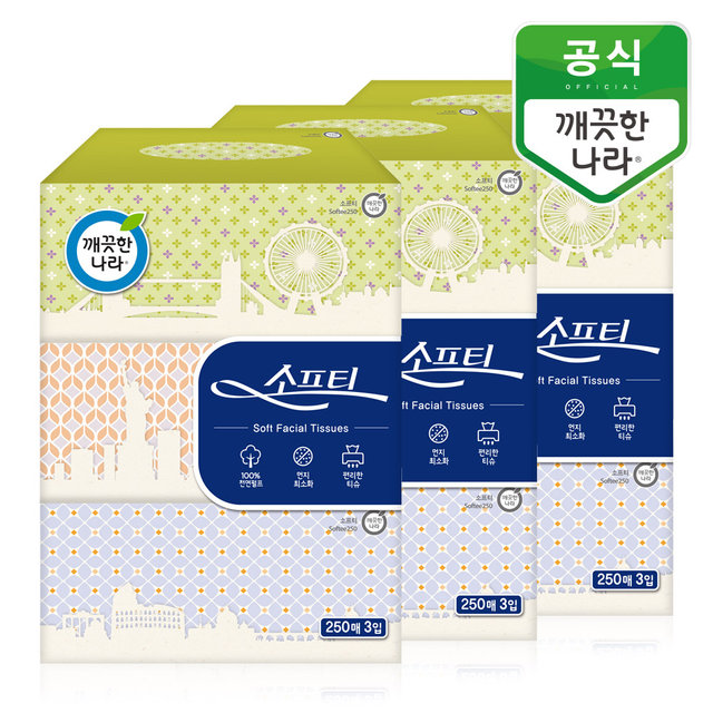 소프티 미용티슈 250매 3입 3팩
