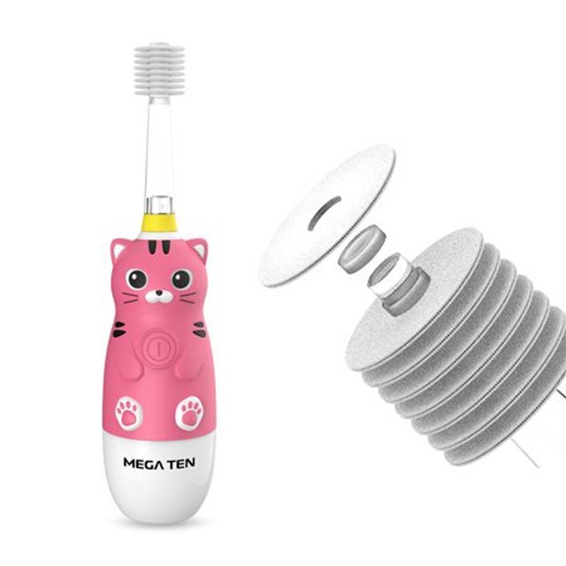 소닉 어린이 LED 음파 진동 전자동칫솔 MB-KS6008CA (고양이)본품+리필헤드1개+건전지 [LED 플래시 / 타이머 / 방수]