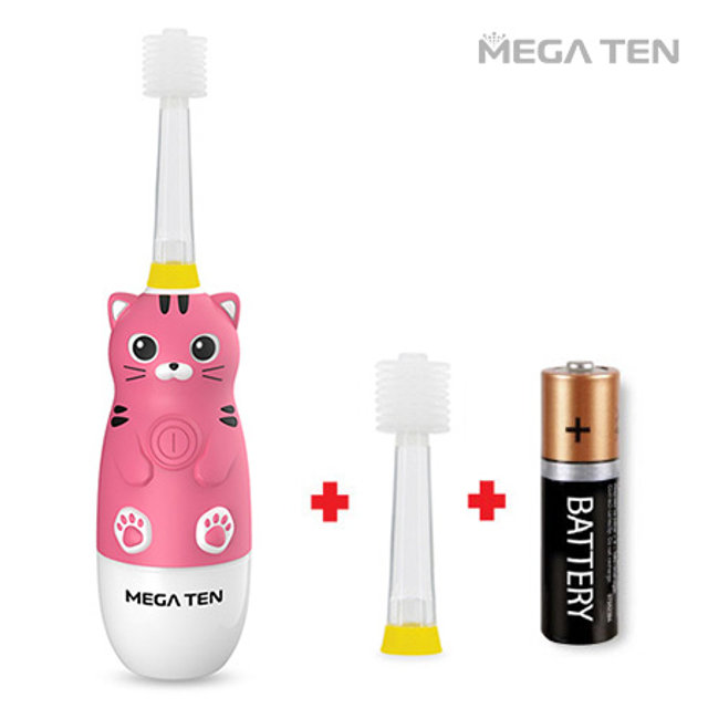 소닉 어린이 LED 음파 진동 전자동칫솔 MB-KS6008CA (고양이)본품+리필헤드1개+건전지 [LED 플래시 / 타이머 / 방수]