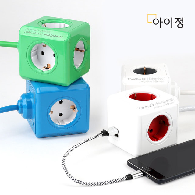 파워큐브 올컬러 USB 4구 1.5M 그린 멀티탭 콘센트