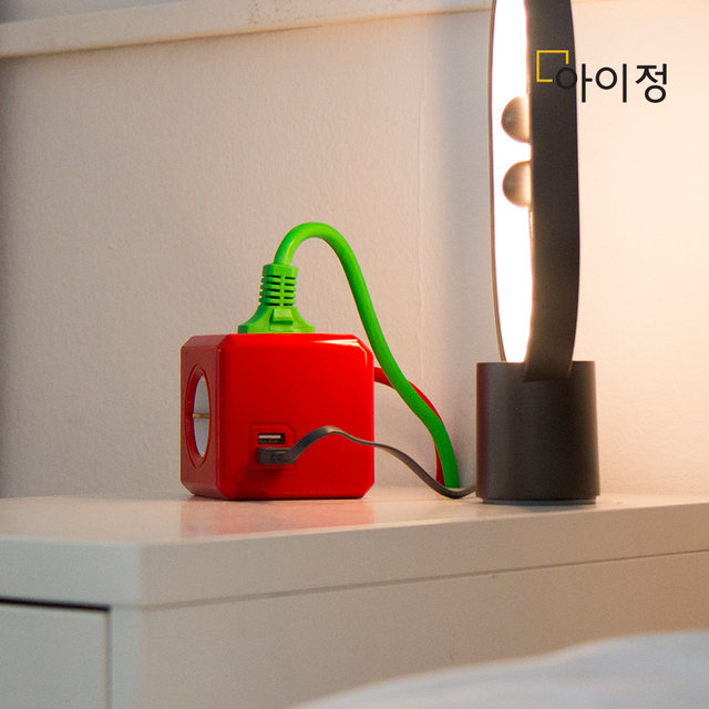 파워큐브 올컬러 USB 4구 1.5M 레드 멀티탭 콘센트