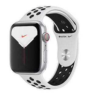 애플워치5 GPS+셀룰러 44mm [실버 알루미늄 케이스, 퓨어 플래티넘 / 블랙 Nike 스포츠 밴드] MX3E2KH/A