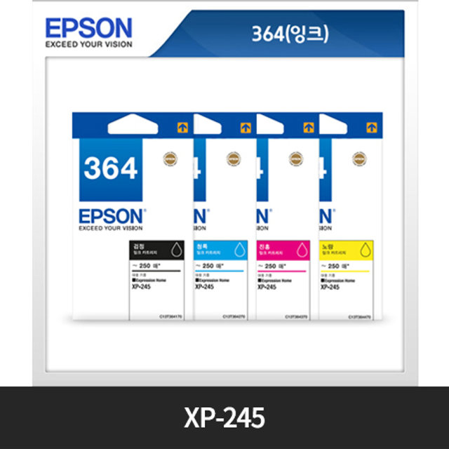[정품]엡손 블랙/컬러잉크[T364][검정/파랑/빨강/노랑][호환기종:XP-245]