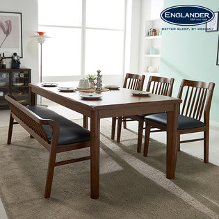 [비밀특가]솔리드 고무나무 원목 6인용 식탁세트(벤치1+의자3)