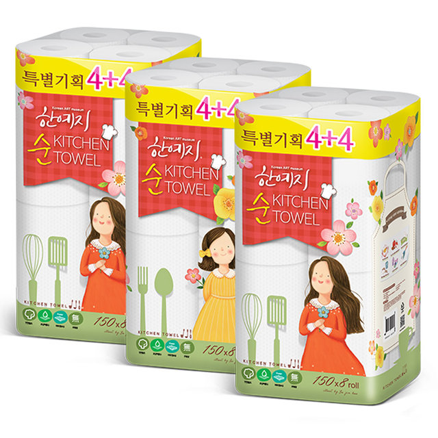 순 천연펄프 키친타올 150매 8롤 3팩