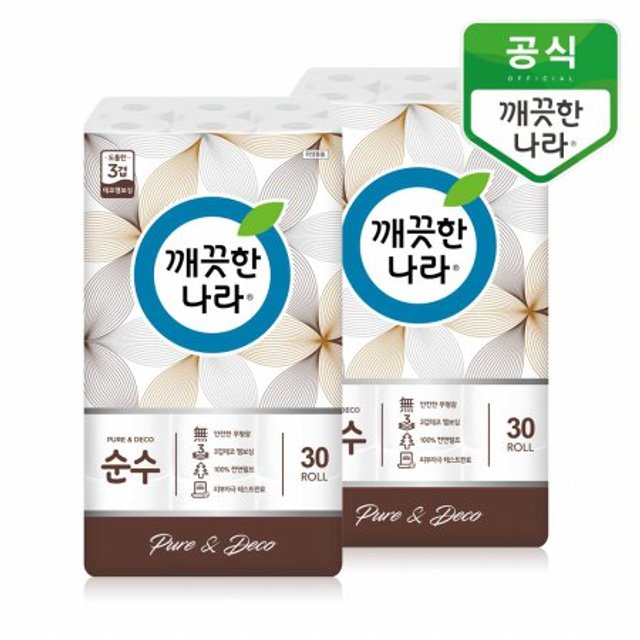 [비밀특가] 순수브라운 3겹 화장지 27m 30롤 2팩