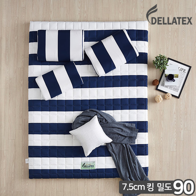 밀도90 천연 라텍스매트 7.5cm 킹 마린블루
