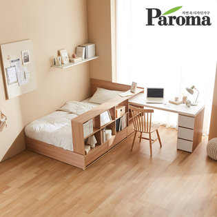 큐브 책장형 수납침대 슈퍼싱글 침대프레임+책상세트