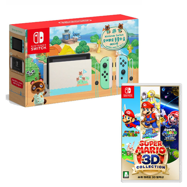 [패키지상품] SWITCH 본체 배터리개정 [모여봐요동물의숲에디션] + SWITCH 슈퍼마리오3D컬렉션
