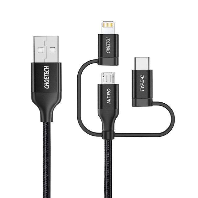 [CHOETECH] 초텍 MFi 3in1 USB to C타입+라이트닝 8핀+5핀 케이블 (1.2m) IP0030