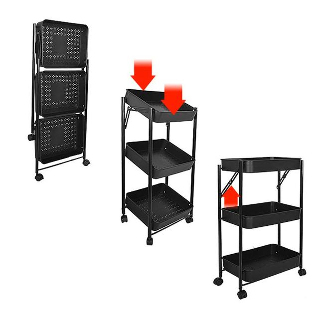 [해외직구] 접이식 이동식 트롤리 핸드 트롤리 틈새선반 3단