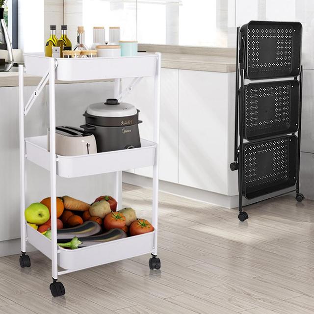 [해외직구] 접이식 이동식 트롤리 핸드 트롤리 틈새선반 3단