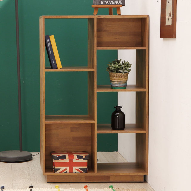 모카 거실 서재 인테리어 디자인 낮은 3단 전면 오픈 파티션 