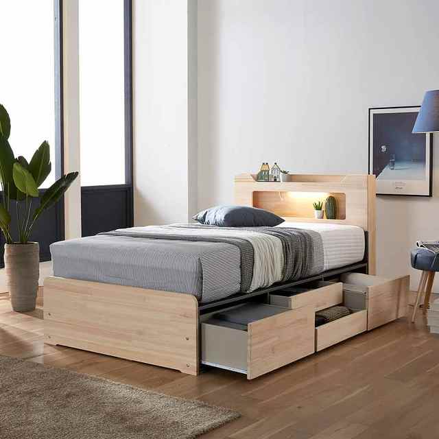 [비밀특가] 스텔라 편백나무 원목 LED조명 4서랍 수납침대SS_포켓20T매트