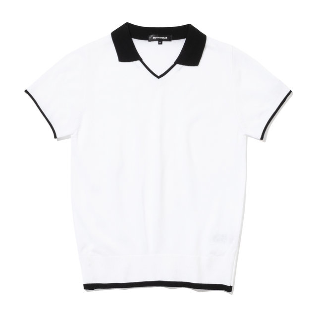 포인트 카라 여성 반팔 니트 [WHITE]