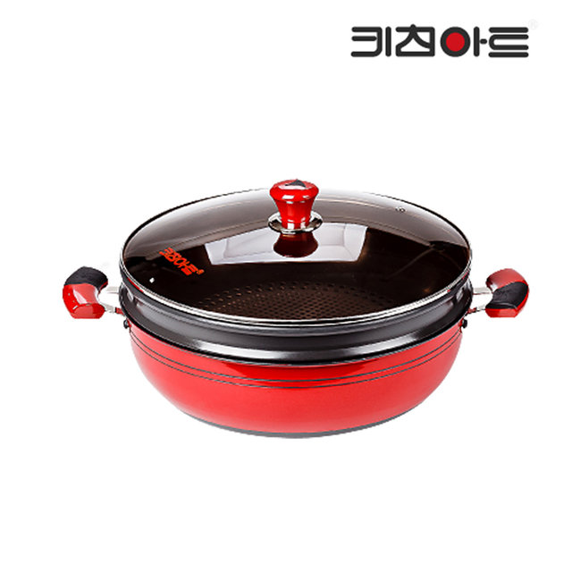 키친아트 신비 투톤칼라 경질 2단찜솥 32cm 찜냄비 경질냄비