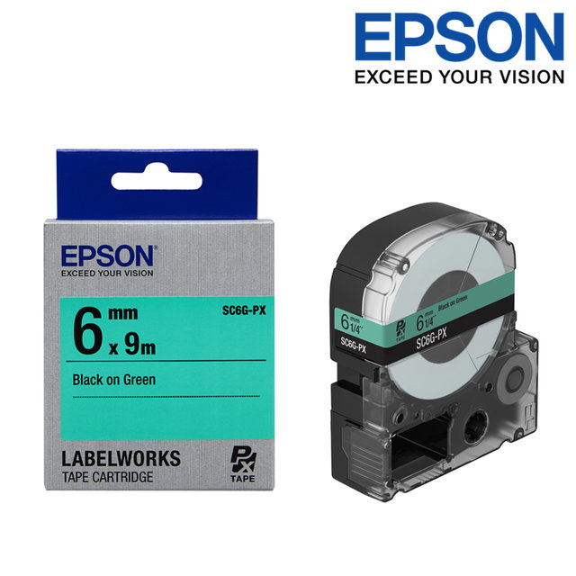 엡손 라벨테이프 SC6G-PX 초록배경 검정글씨 폭 6mm