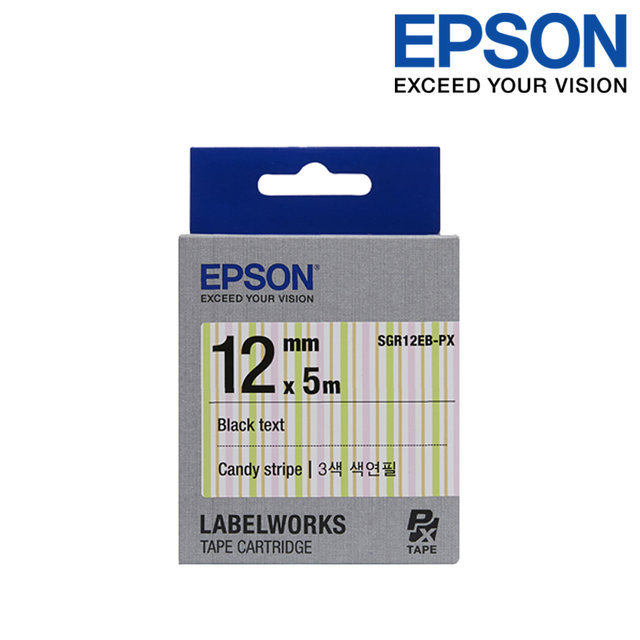 엡손 라벨테이프 SGR12EB-PX 3색 색연필 검정글씨 폭 12mm