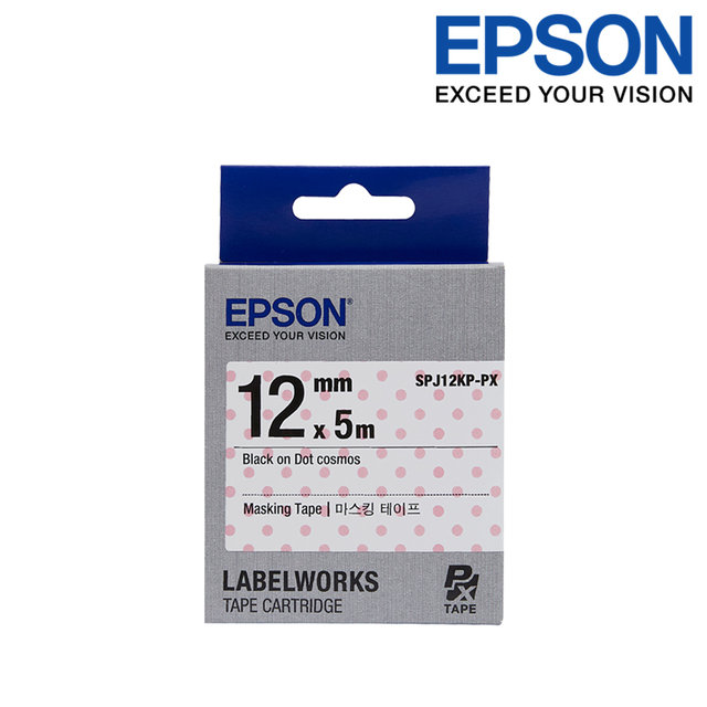 엡손 라벨테이프 SPJ12KP-PX 핑크도트 검정글씨 폭 12mm