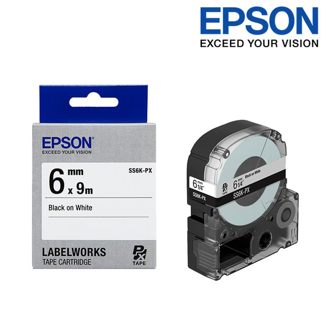 엡손 라벨테이프 SS6K-PX 흰색배경 검정글씨 폭 6mm