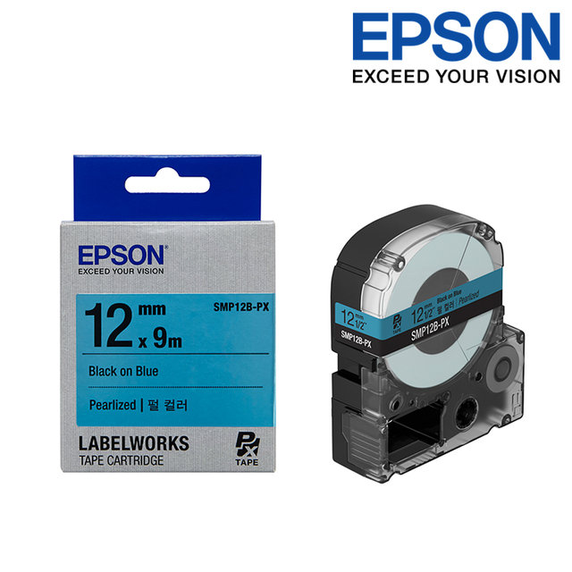 엡손 라벨테이프 SMP12B-PX 파랑배경 검정글씨 폭 12mm
