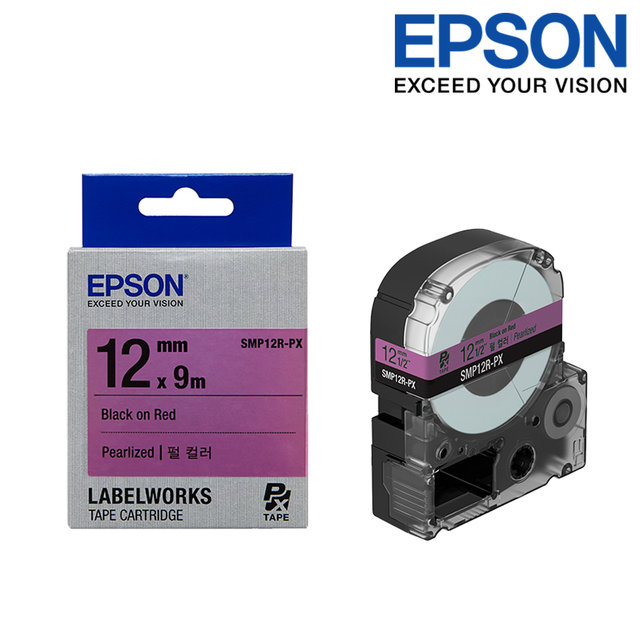 엡손 라벨테이프 SMP12R-PX 빨강배경 검정글씨 폭 12mm